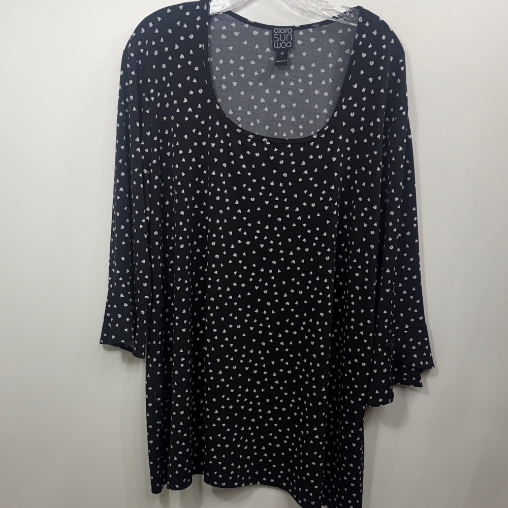 Clara Sun Woo black white pattern 3/4 sleeve top size 2X.